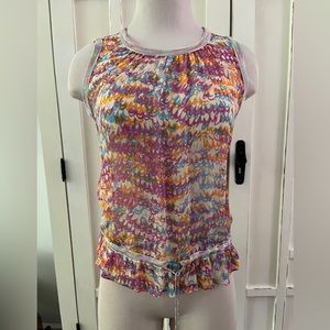St. John Sport Semi Sheer Tank Top Drawing String, multicolored, size P like new